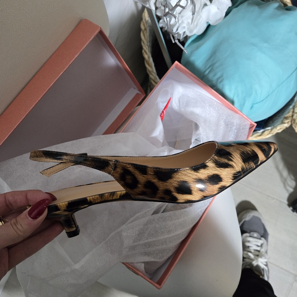 Cheetah kitten heels slingback